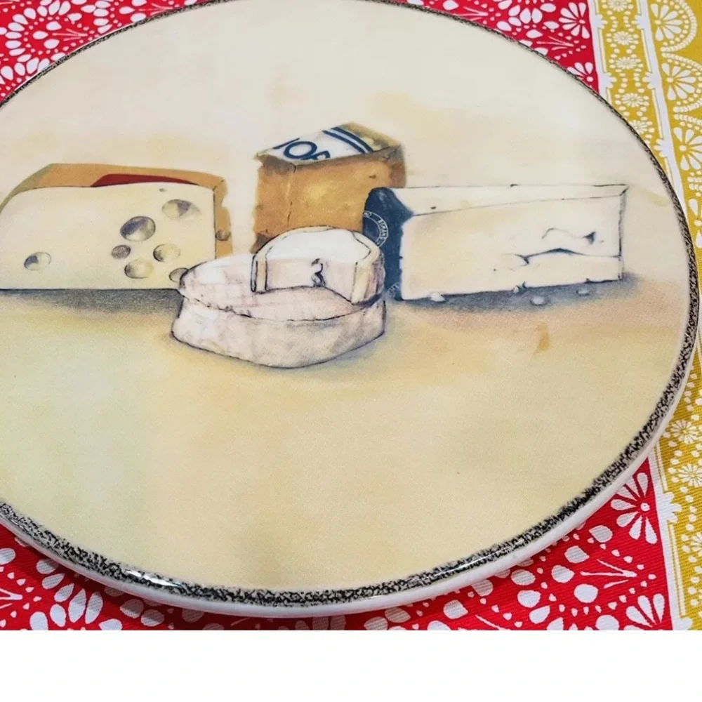 William Sonoma Ceramic Round Cheese Platter Plate Made Italy Painted Cheese